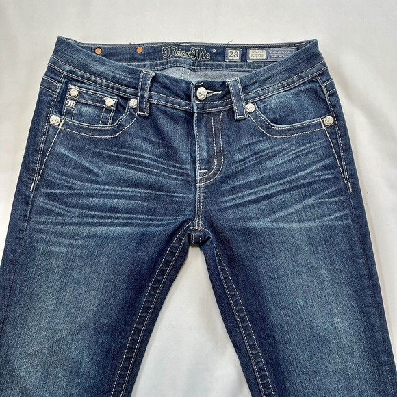 Miss Me Blue Jeans Mid Rise Easy Boot Worn Once 28 Womens Dark Wash Sequins - Picture 3 of 10